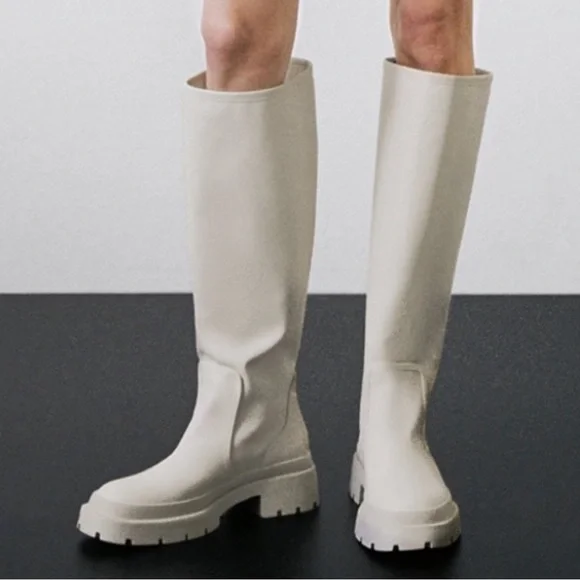 Zara Shoes Zara Low Heel Rubberized Boots Poshmark